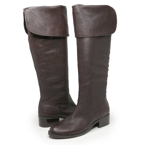 Jessica Simpson 'Cobra' Brown Leather Over Knee Boots Fold-Down Cuff Classic - Picture 15 of 15